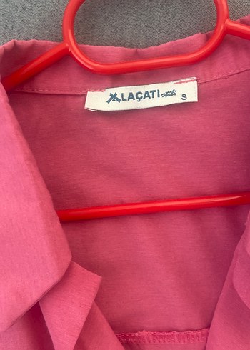 Pembe Kısa Kollu crop Kadın Gömlek - Görsel 3