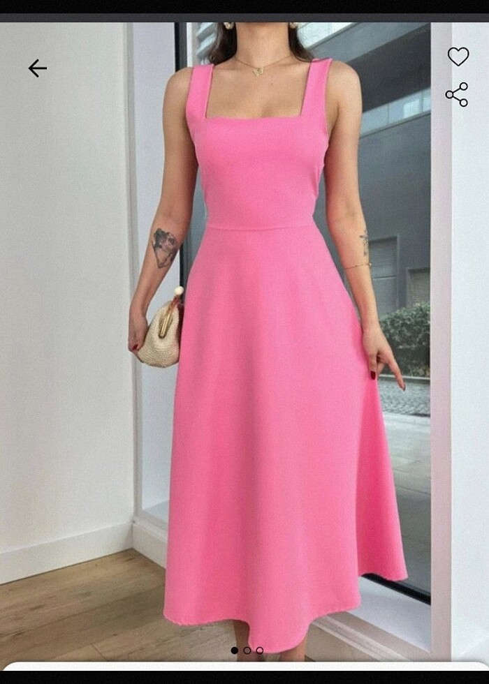 Pembe kalın askılı elbise - Görsel 2