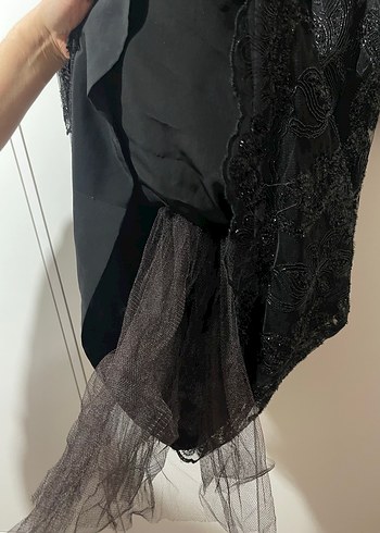 Dantel Detaylı Siyah Uzun Kollu Gotik Elbise - Görsel 4