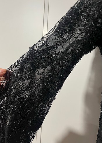 Dantel Detaylı Siyah Uzun Kollu Gotik Elbise - Görsel 5