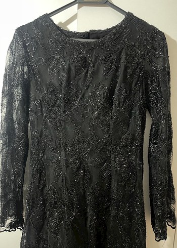 Dantel Detaylı Siyah Uzun Kollu Gotik Elbise - Görsel 2