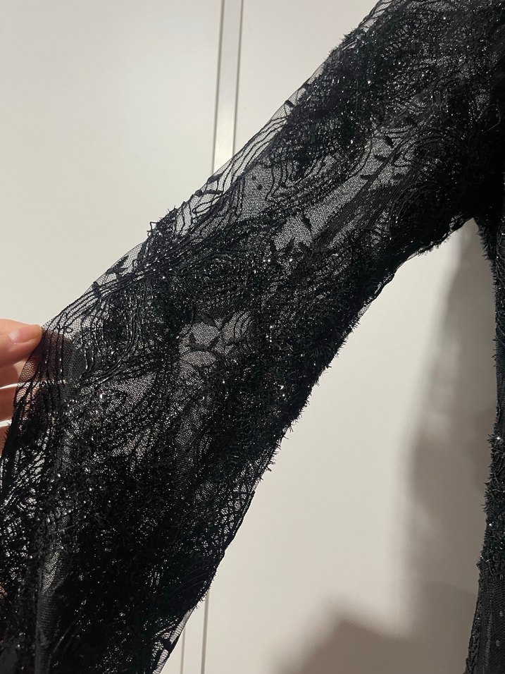 Dantel Detaylı Siyah Uzun Kollu Gotik Elbise - Görsel 5