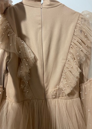 Bej Uzun Kollu Abiye Elbise - Görsel 4