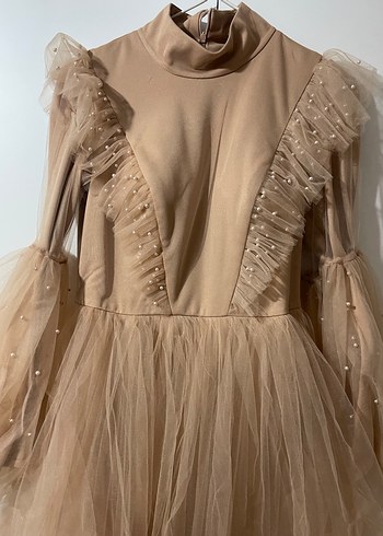 Bej Uzun Kollu Abiye Elbise - Görsel 2