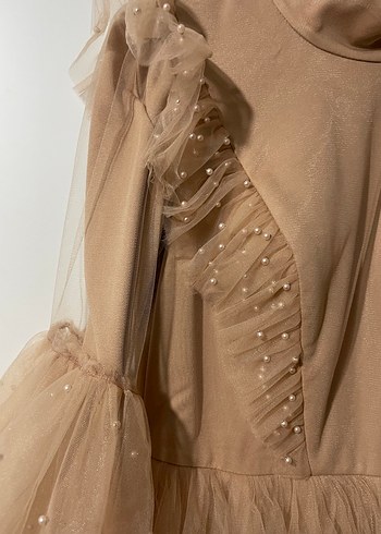 Bej Uzun Kollu Abiye Elbise - Görsel 3