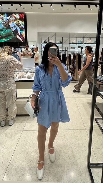 Zara Zara Kaplamalı İşlemeli Poplin Elbise