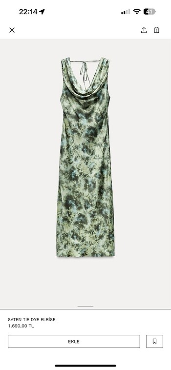 Zara Zara Saten Tıe Dye Elbise
