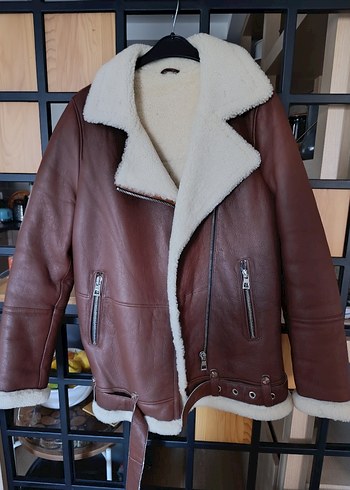 Kahverengi Kürklü Deri Biker Ceket - Görsel 2