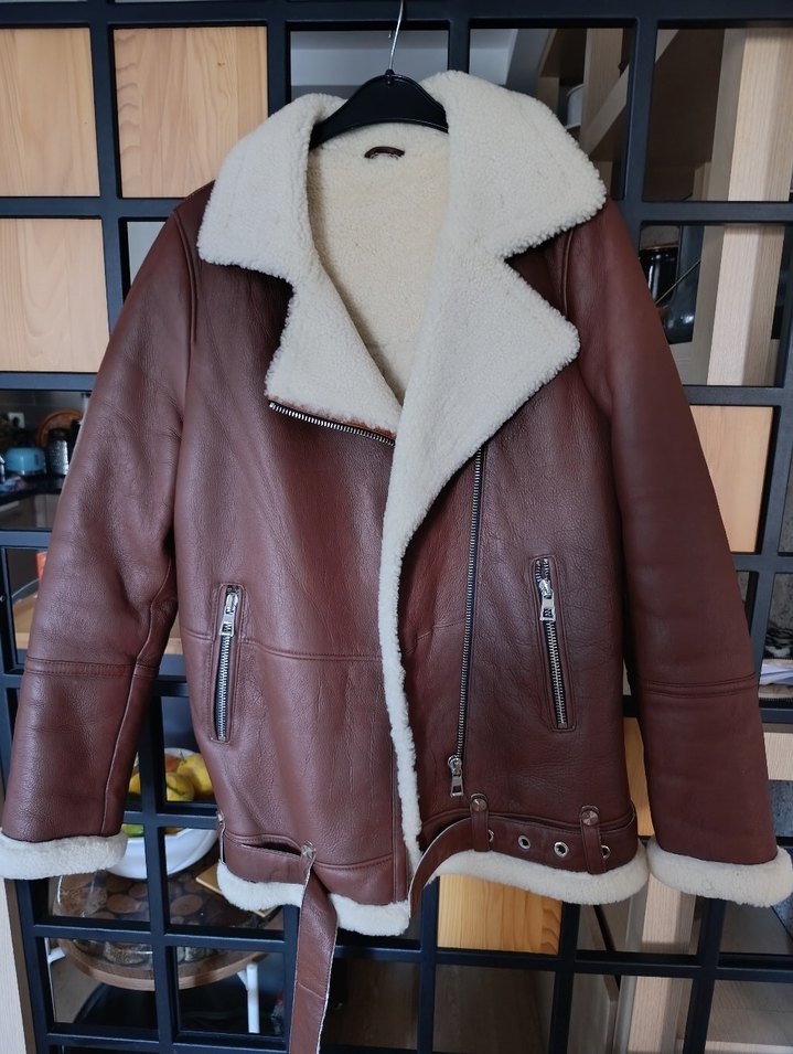 Kahverengi Kürklü Deri Biker Ceket - Görsel 2