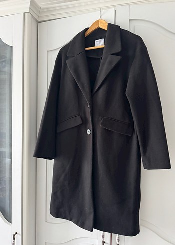 Siyah kaşe kaban mont - Görsel 2