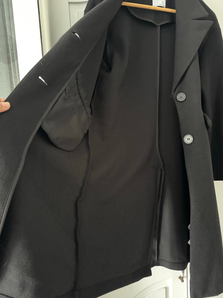 Siyah kaşe kaban mont - Görsel 4