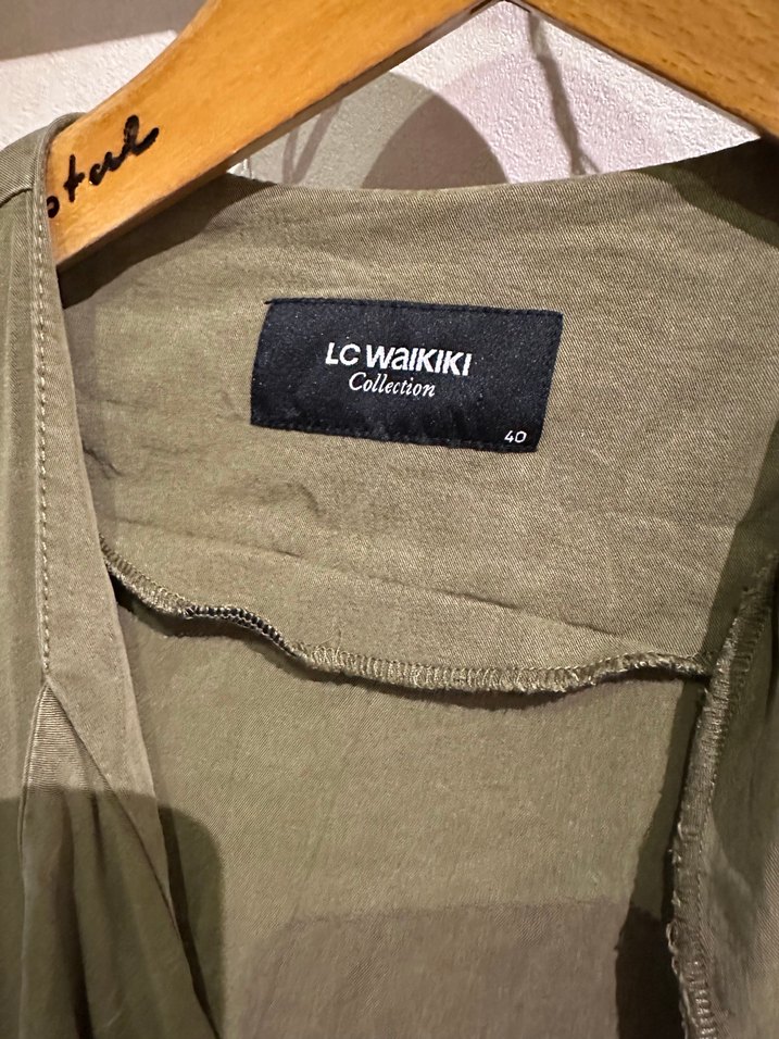 Kadın Haki Keten Salaş Uzun Trençkot - Görsel 2