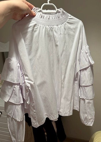 Kadın Beyaz Keten Fırfırlı Bluz - Görsel 2