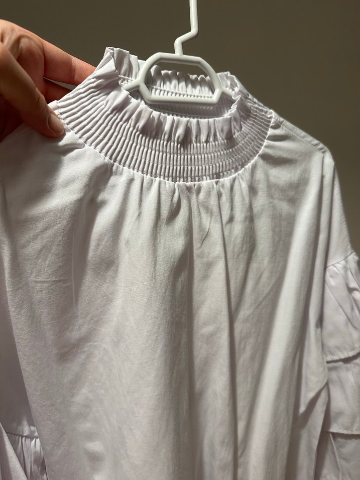 Kadın Beyaz Keten Fırfırlı Bluz - Görsel 5