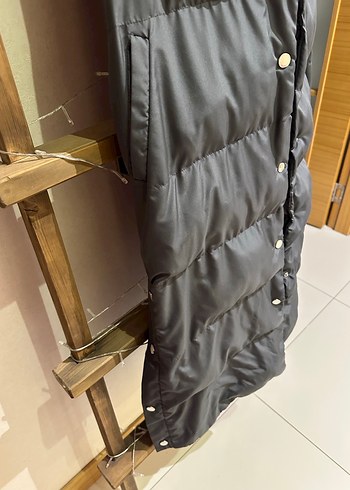 Düğmeli Uzun Gri Kadın Yelek - Görsel 4