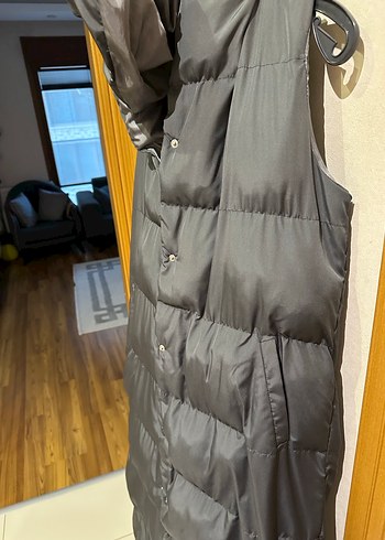 Düğmeli Uzun Gri Kadın Yelek - Görsel 6