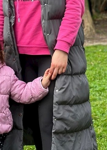 Düğmeli Uzun Gri Kadın Yelek - Görsel 7