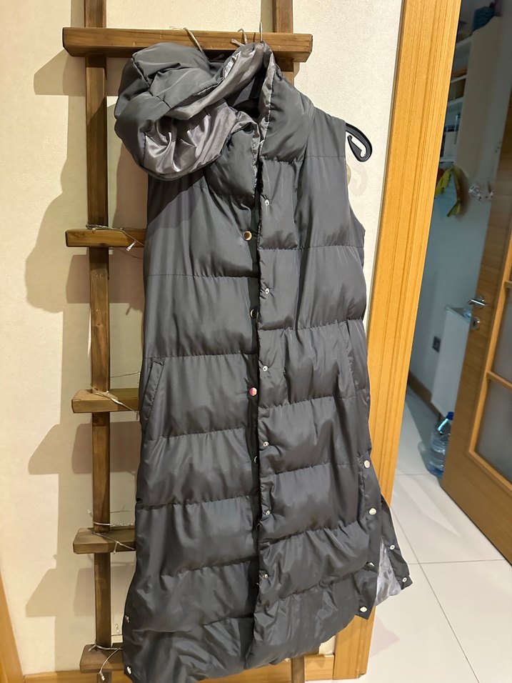 Düğmeli Uzun Gri Kadın Yelek - Görsel 2