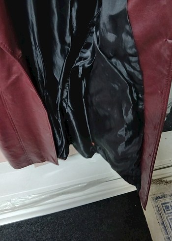 Bordo Deri Düğmeli Kadın Ceket - Görsel 3