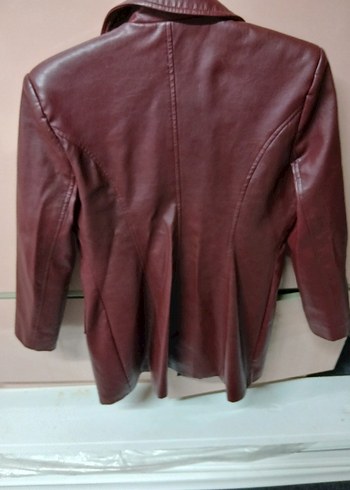 Bordo Deri Düğmeli Kadın Ceket - Görsel 2