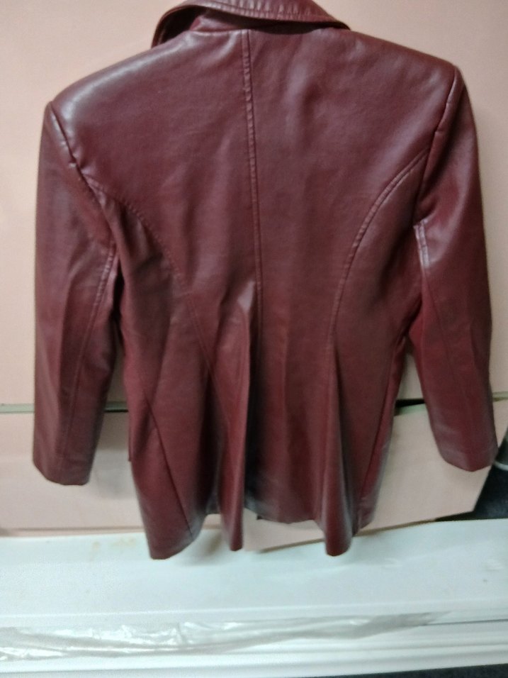 Bordo Deri Düğmeli Kadın Ceket - Görsel 2