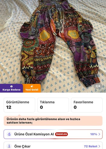40 Beden Bohem Çok Renkli Drapeli Bağcıklı Şalvar