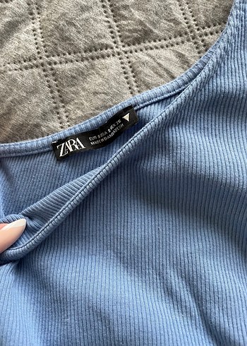 s Beden Mavi Tek Kol Uzun Kollu Mini Bluz