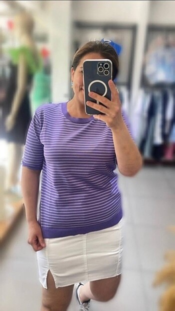 diğer Beden Merserize çizgili triko bluz