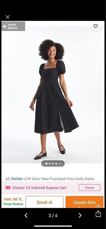 Kare yaka Puantiyeli elbise - Görsel 3