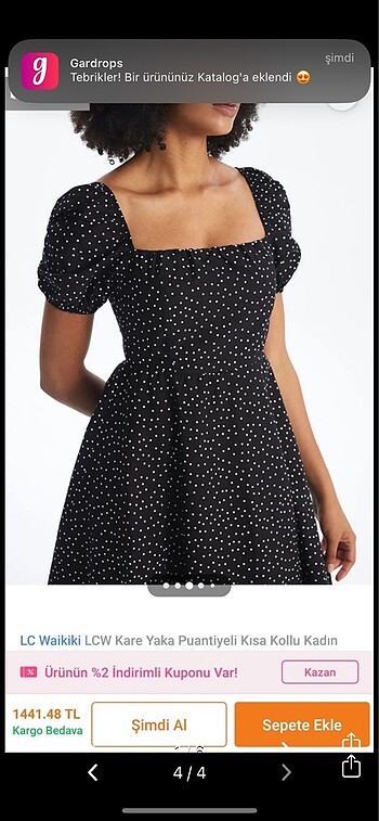 Kare yaka Puantiyeli elbise - Görsel 4