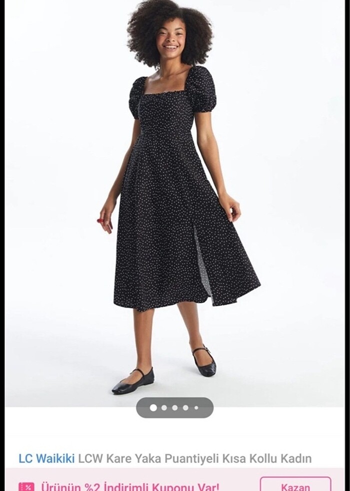 Kare yaka Puantiyeli elbise - Görsel 3