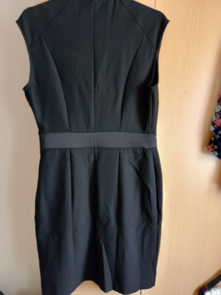 Siyah V Yaka Drapeli Midi Elbise - Görsel 2