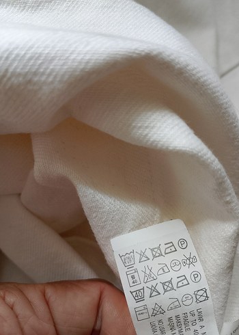 Beyaz Keten Kısa Kollu Basic Tişört - Görsel 5