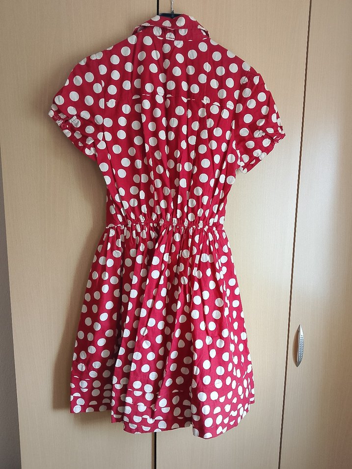 Kırmızı Puantiyeli Pamuklu Elbise - Görsel 2