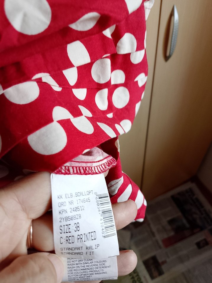 Kırmızı Puantiyeli Pamuklu Elbise - Görsel 4