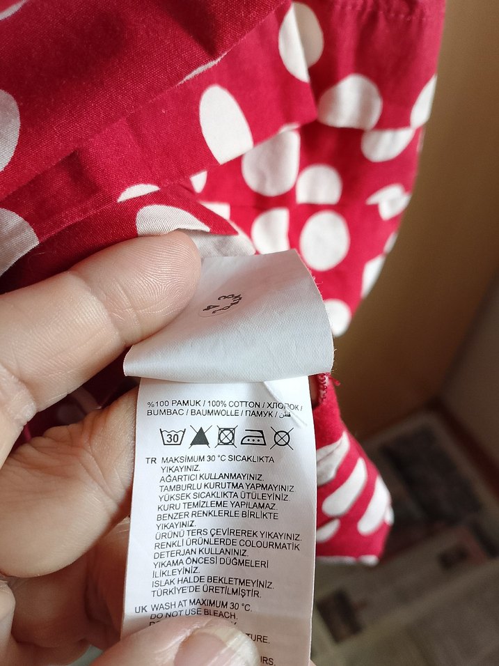 Kırmızı Puantiyeli Pamuklu Elbise - Görsel 5