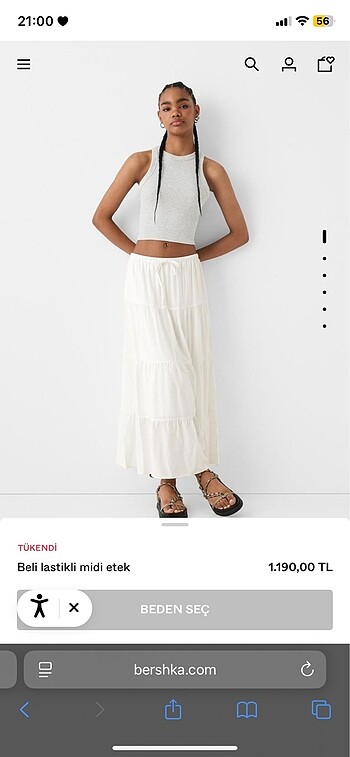 Bershka beyaz uzun etek