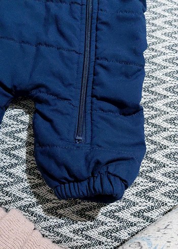 Koyu Mavi Kapüşonlu Fermuarlı Bebek Tulumu - Görsel 2