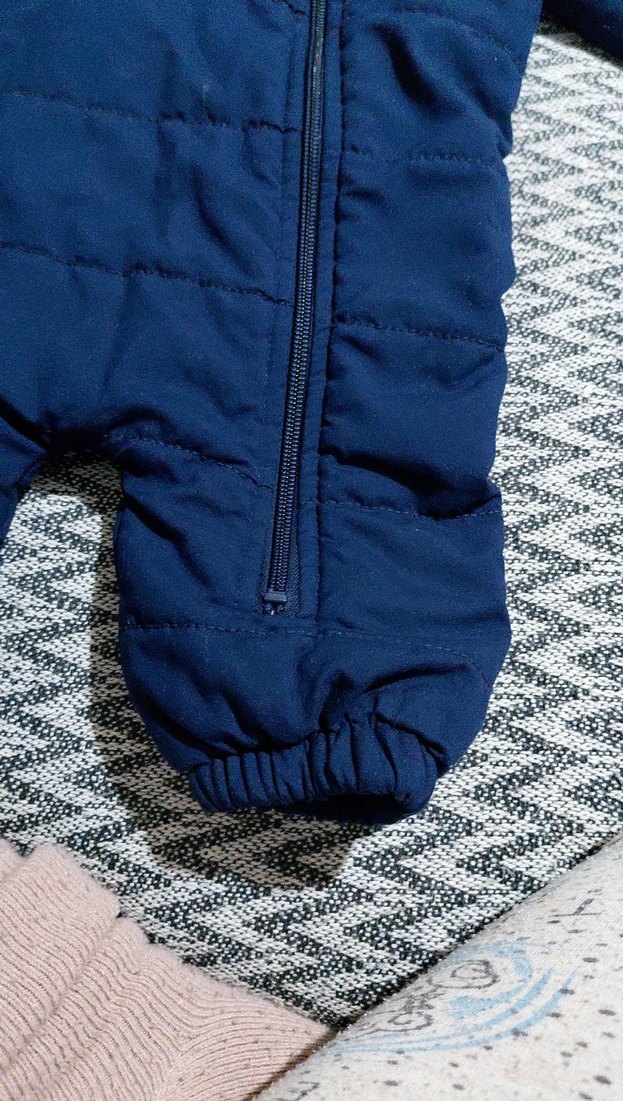 Koyu Mavi Kapüşonlu Fermuarlı Bebek Tulumu - Görsel 2