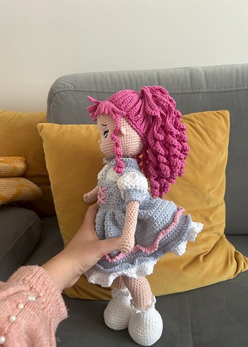 Pembe Saçlı Pastel Renkli Örgü Bebek amigurumi