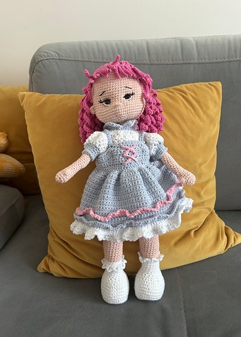 Diğer Pembe Saçlı Pastel Renkli Örgü Bebek amigurumi