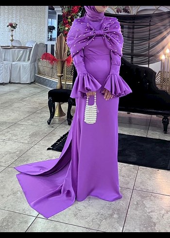 Mor Drapeli Uzun Abiye Elbise - Görsel 2