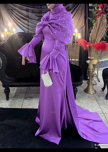 Mor Drapeli Uzun Abiye Elbise - Görsel 3