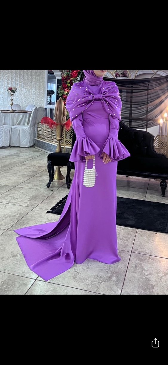 Mor Drapeli Uzun Abiye Elbise - Görsel 2