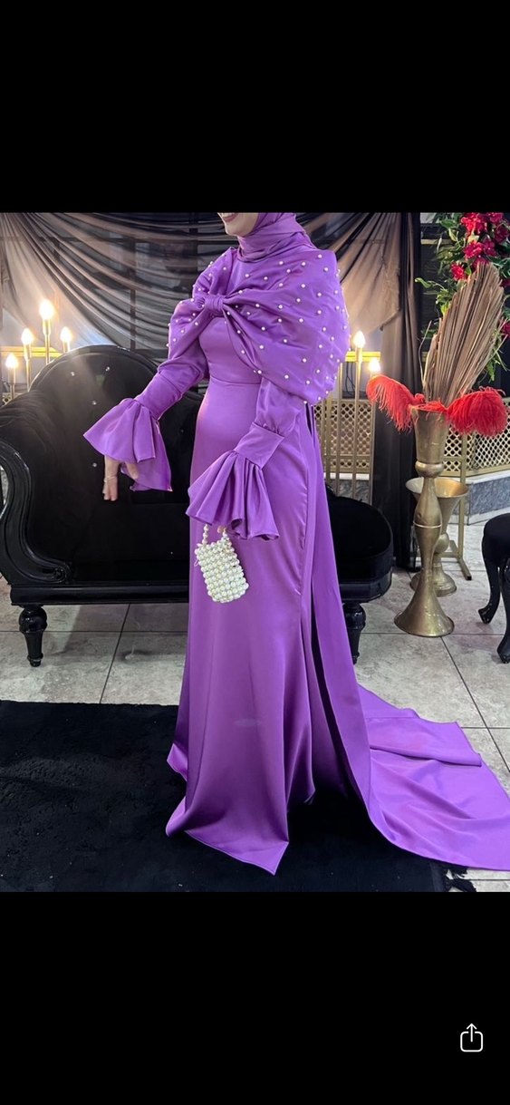 Mor Drapeli Uzun Abiye Elbise - Görsel 3
