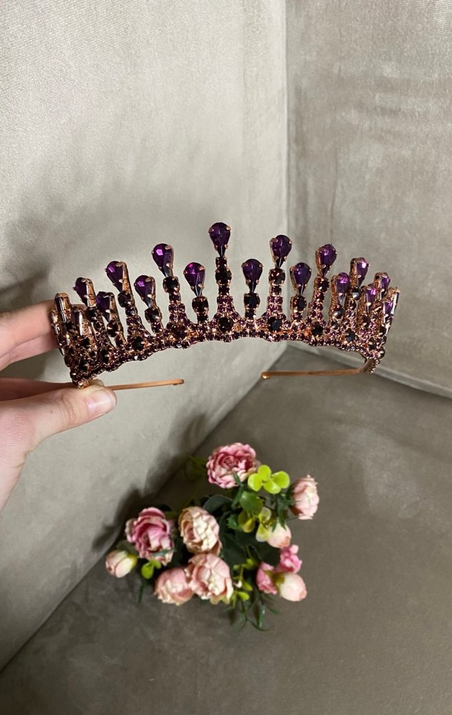 Mor Payetli Taç Kadın Saç Aksesuarı - Görsel 3