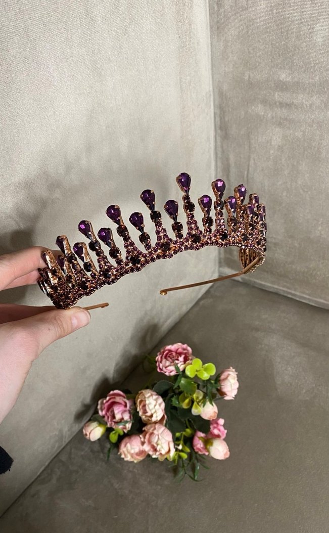 Mor Payetli Taç Kadın Saç Aksesuarı - Görsel 2