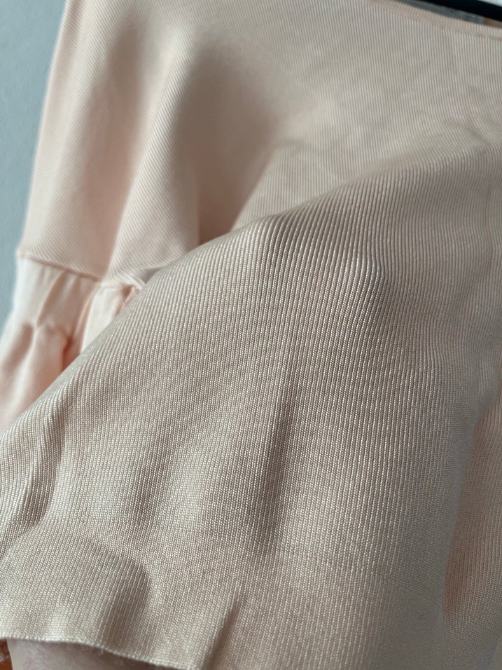 Bej Keten Kadın Bluz, Uzun Kollu, Fırfırlı - Görsel 2