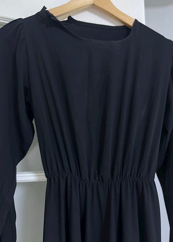 Drapeli Siyah Uzun Kollu Uzun Elbise - Görsel 3