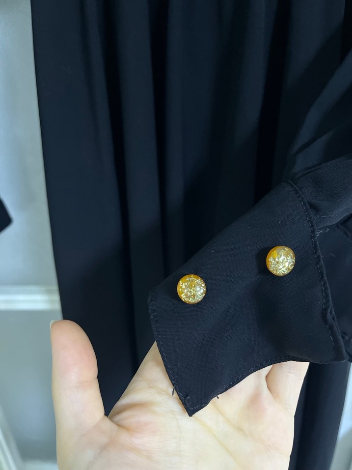 Drapeli Siyah Uzun Kollu Uzun Elbise - Görsel 4